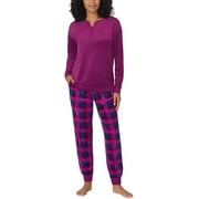 Women's 2 Piece Fleece Pajama Sleepwear Set (Purple Plaid, Medium)